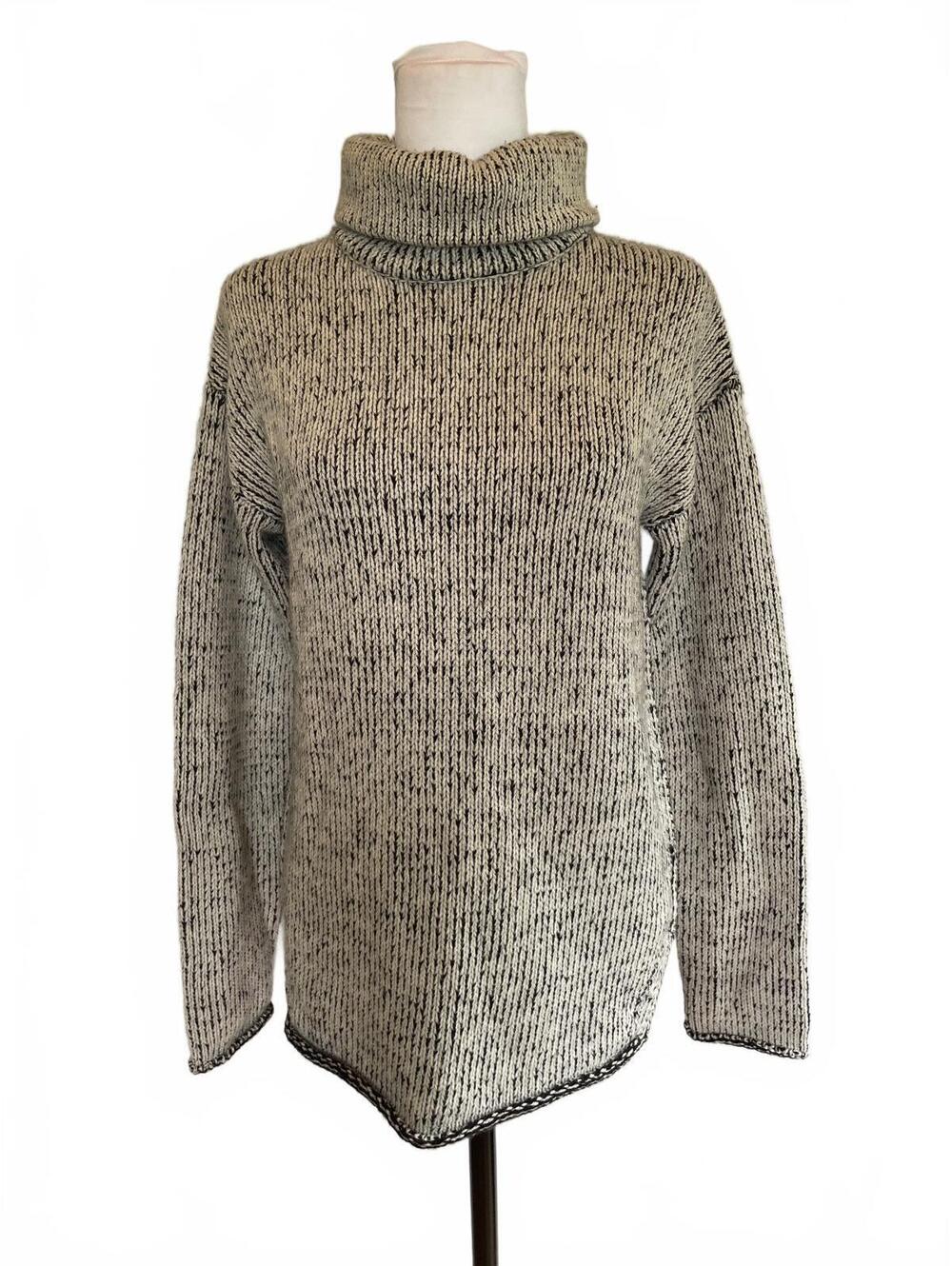 Theory Black Ivory Marled Cashmere Wool Blend Chunky Turtleneck Sweater Small